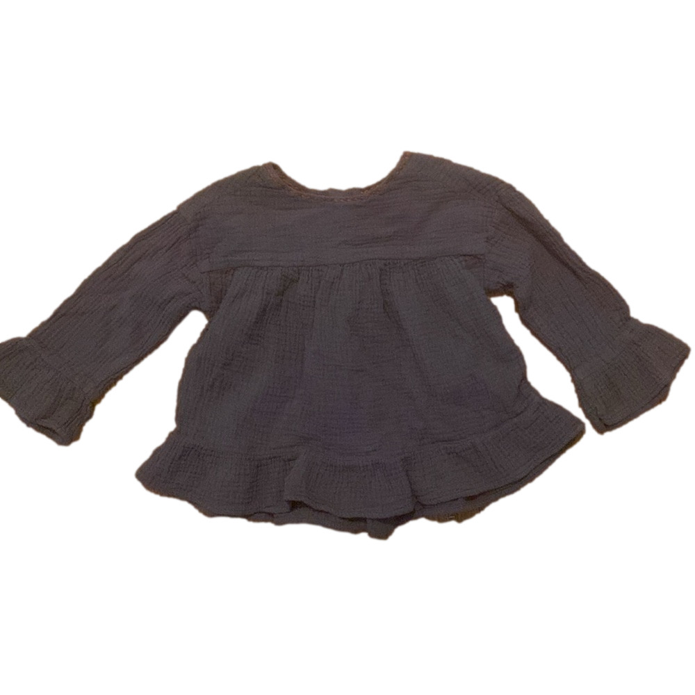 Zara Baby Girl Long Sleeve Top Button Front Bell Sleeves Blue Size 2-3 Years